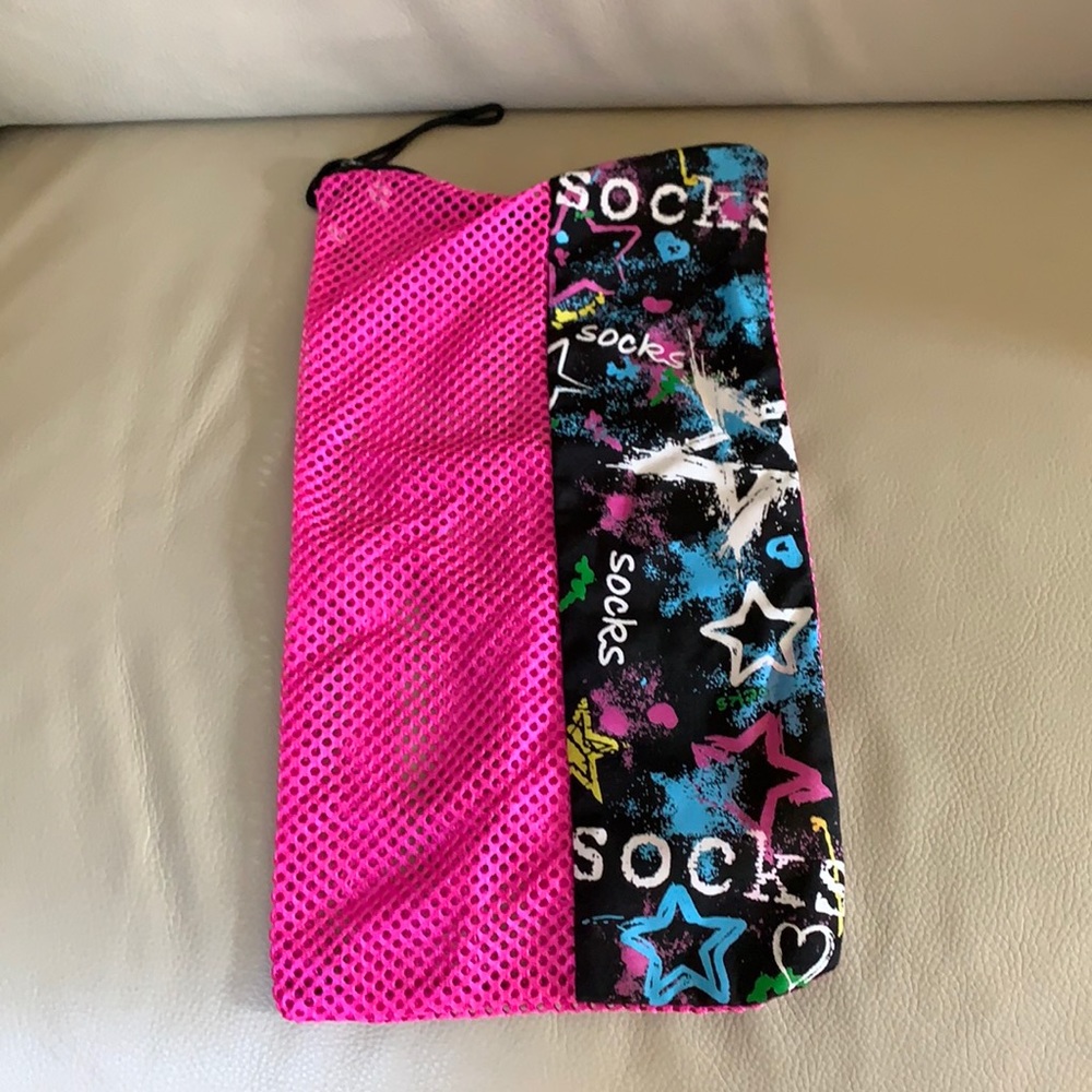 Pink nylon sock bag